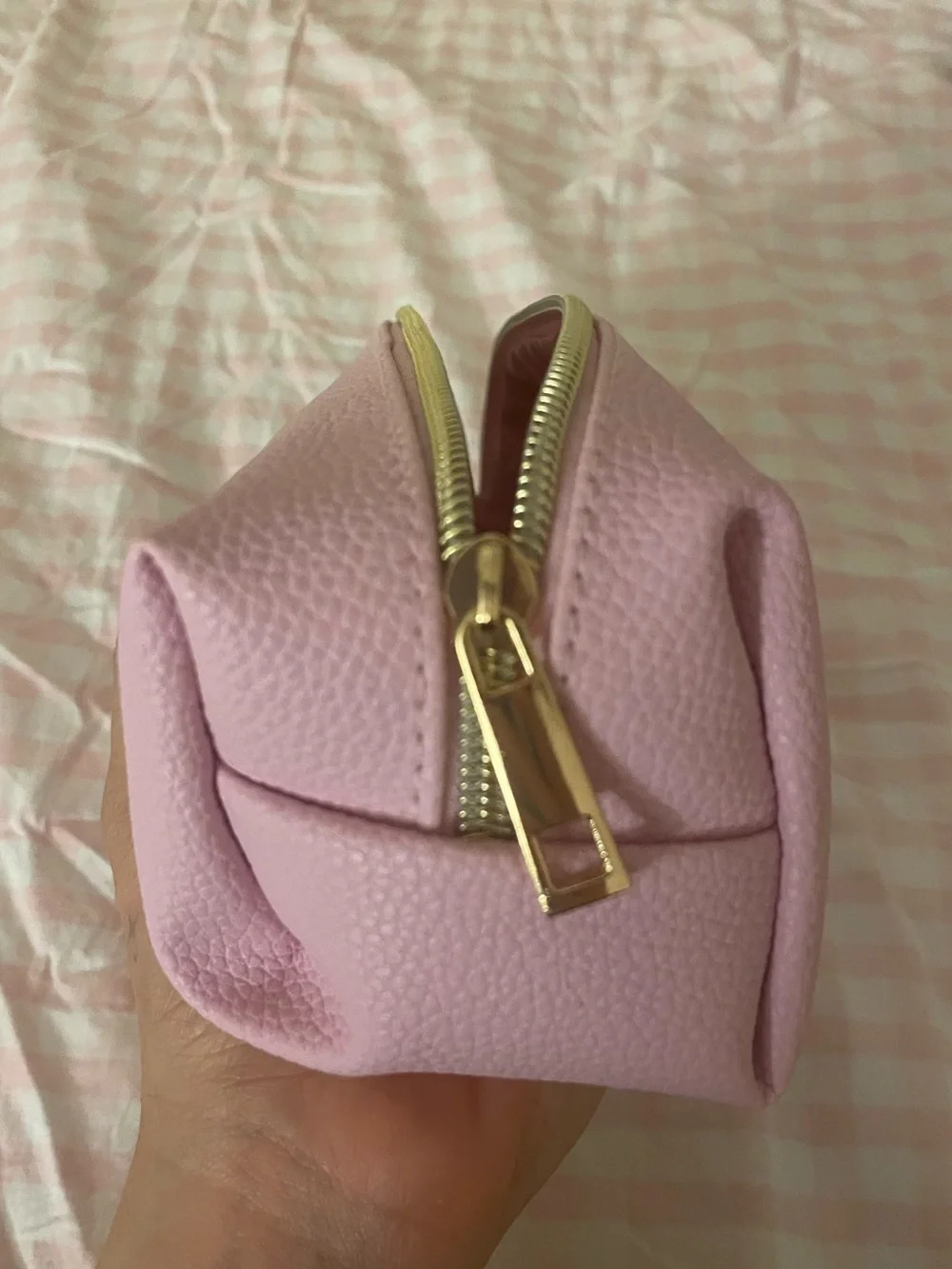 Pink Leather Zip Pouch Bag